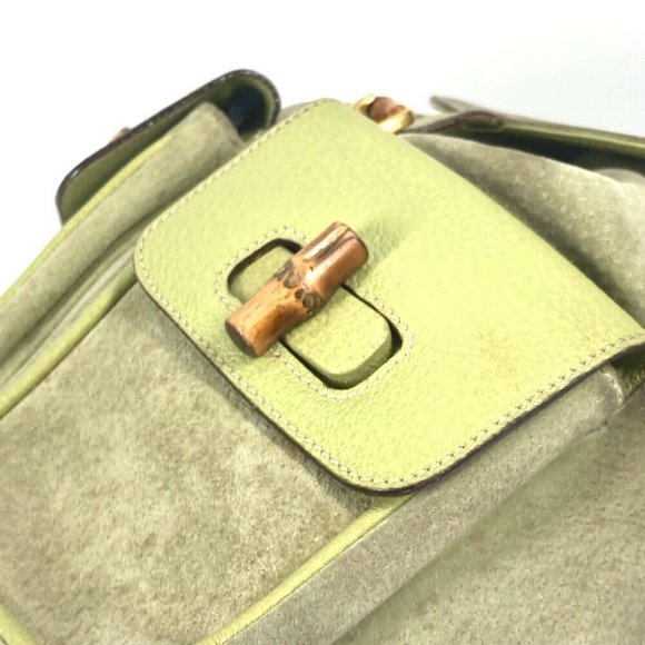GUCCI Bamboo Backpack vintage bag Backpack suede Green - Picture 11 of 14